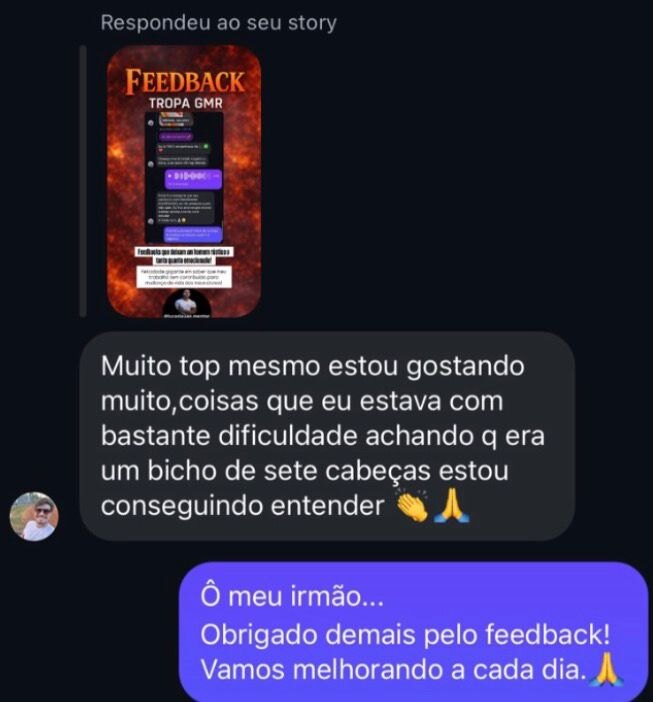 Feedback de aluno da Mentoria GMR